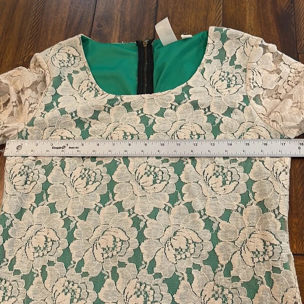 Francesca’s Collection Birdcage Stretch Lace Shift Dress Large Beige Gre… - Picture 8 of 14